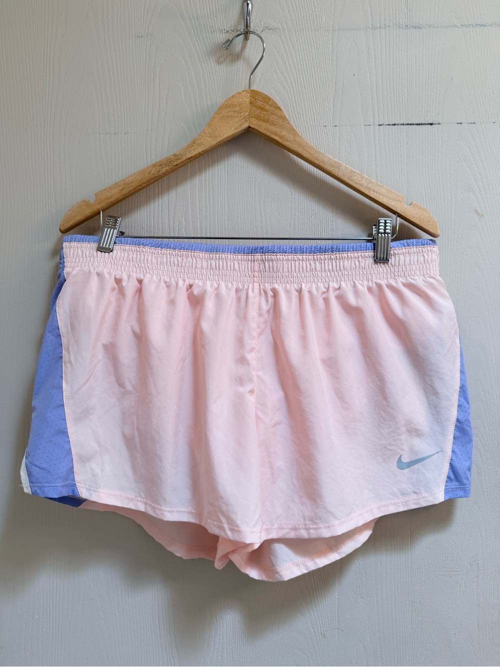 Nike Women's Light Pink Running Shorts with Lavender Panels